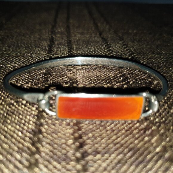 Rare Vintage Mexico 925 Sterling Silver Carnelian Enamel Bangle Bracelet - Picture 1 of 11